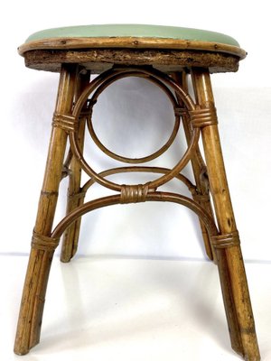 French Bamboo and Rattan Stool, 1950s-WZZ-1220737