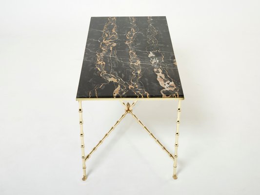 French Bamboo Brass Portor Marble Coffee Table from Maison Jansen, 1960s-YJA-1362115