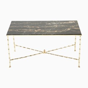 French Bamboo Brass Portor Marble Coffee Table from Maison Jansen, 1960s-YJA-1362115