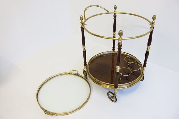 French Bar Cart / Trolley in Brass, Glass & Wood by Maison Jansen for Maison Jansen, 1950-WIP-2041069