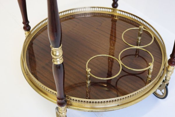 French Bar Cart / Trolley in Brass, Glass & Wood by Maison Jansen for Maison Jansen, 1950-WIP-2041069