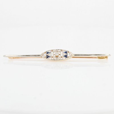 French Barrette Brooch in 18K Yellow White Gold with Sapphire and Diamonds, 1925s-OLU-1254978