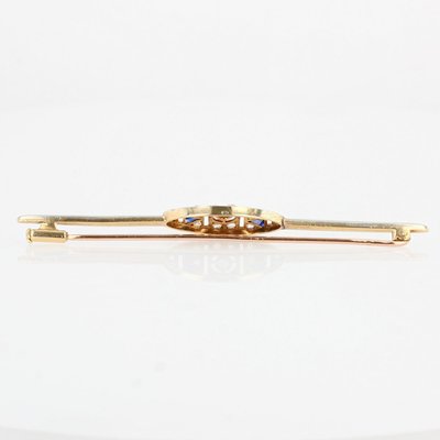 French Barrette Brooch in 18K Yellow White Gold with Sapphire and Diamonds, 1925s-OLU-1254978