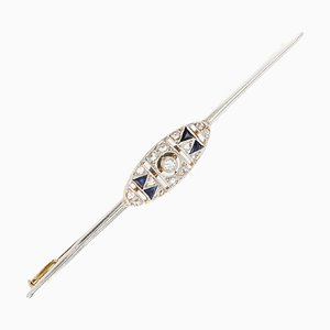 French Barrette Brooch in 18K Yellow White Gold with Sapphire and Diamonds, 1925s-OLU-1254978