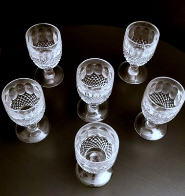 French Beaux-Art Style Ground Crystal Liqueur Glasses, 1920, Set of 6-QRS-1385435