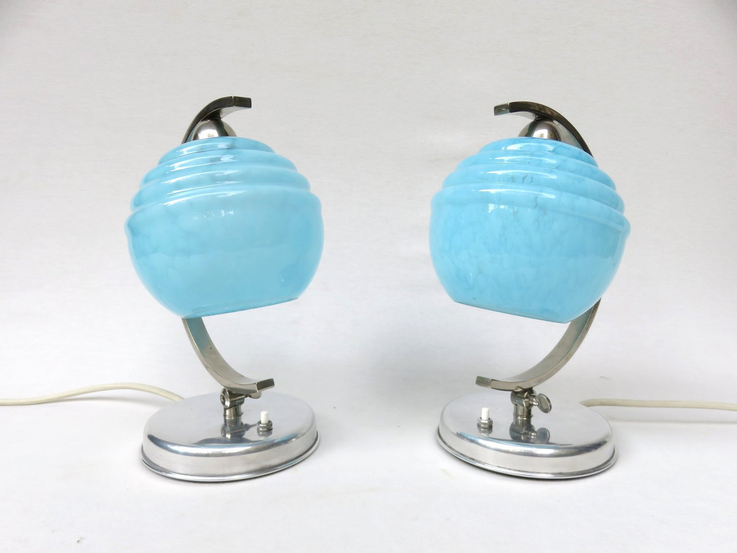 French Bedside Lights, Art Deco, Umbrellas Flamed Light Blue, 1920s, Set of 2