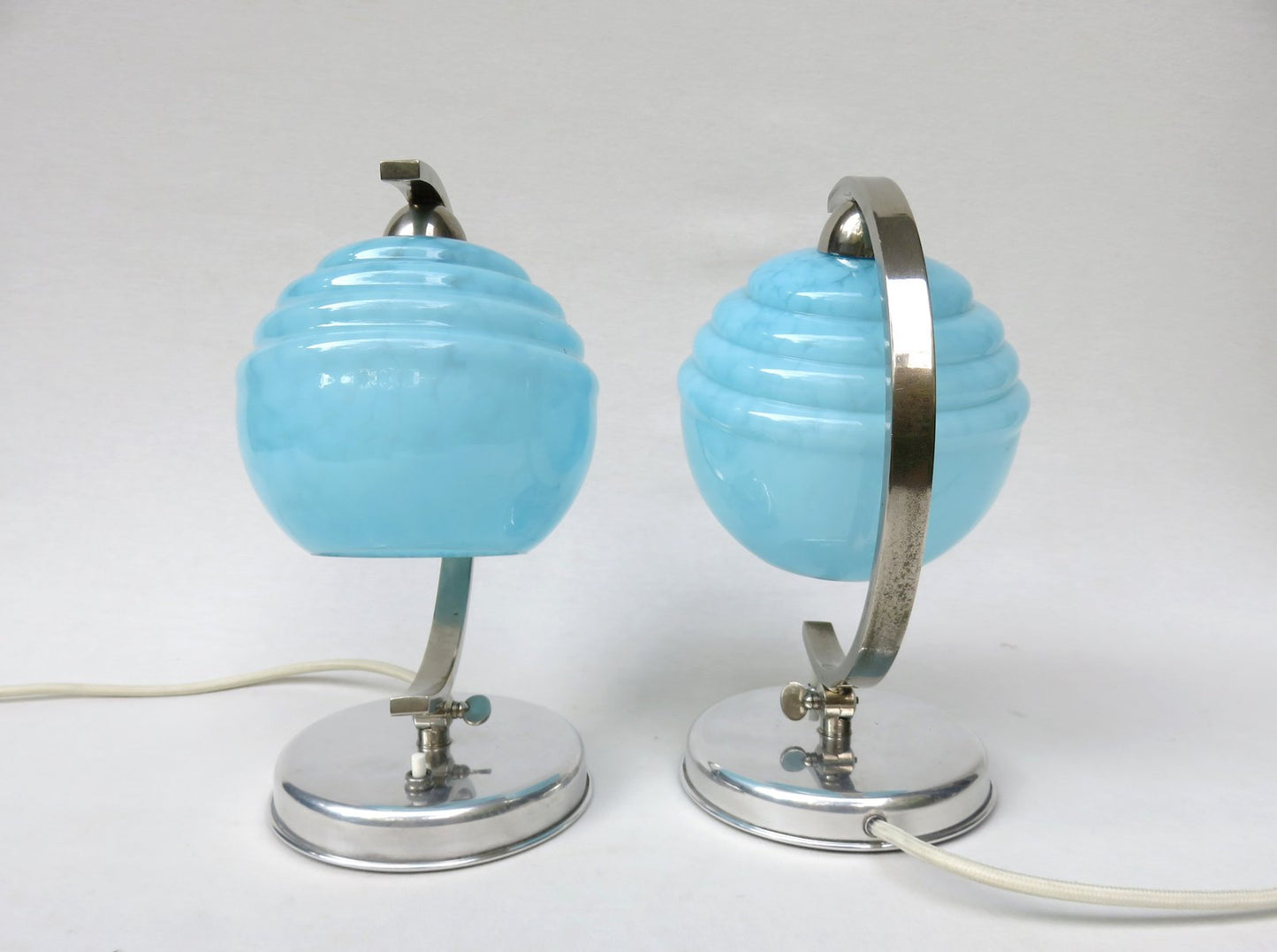 French Bedside Lights, Art Deco, Umbrellas Flamed Light Blue, 1920s, Set of 2