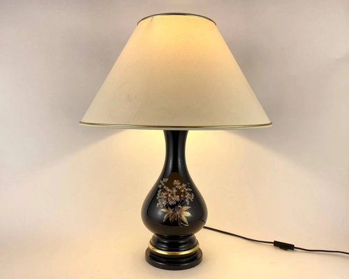 French Bedside Table Lamp with Ivory Textile Shade, 1970s-GYX-1363496