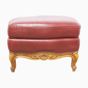 French Beech and Red Skai Ottoman, 1960s-RIU-858154