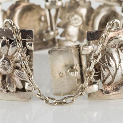 French Belle Époque Flowers Silver Bracelet, 1900s-OLU-896256