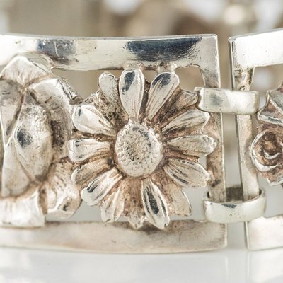 French Belle Époque Flowers Silver Bracelet, 1900s-OLU-896256