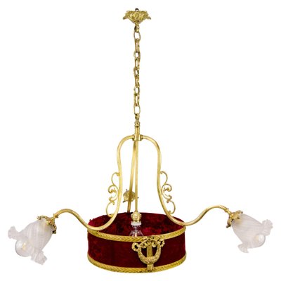 French Belle Époque Four-Light Bronze and Frosted Glass Chandelier-KEG-1086684