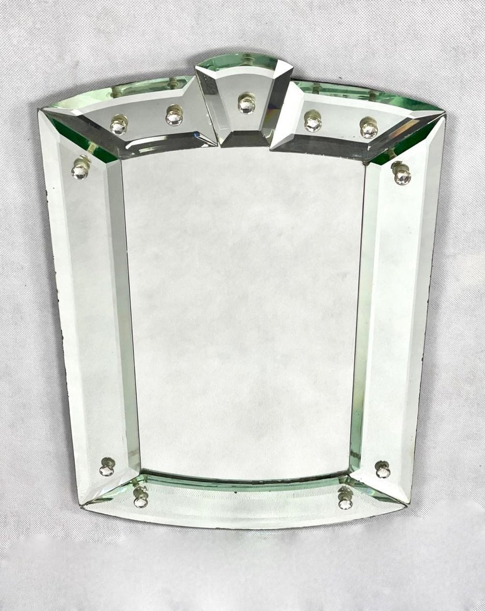 French Bevelled Crystall Glass Mirror, 1970s