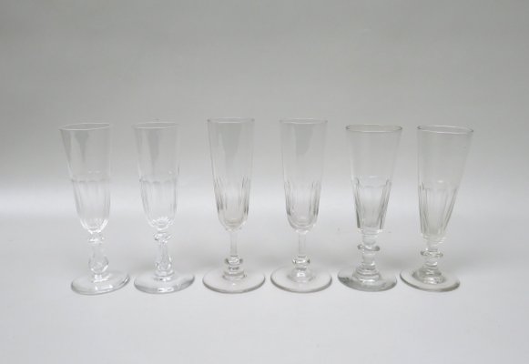 French Biedermeier Handblown Champagne Flutes, Set of 6-EY-1074302