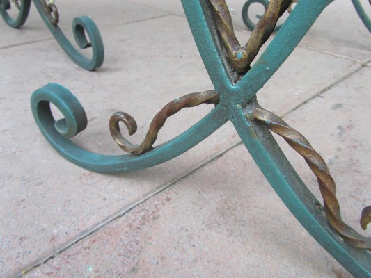 French Black Glass Nesting Tables in Wrought Iron, 1940s, Set of 3-EA-1453016