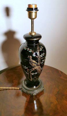 French Black Hand Painted Polished Porcelain Lamp-QRS-1132152