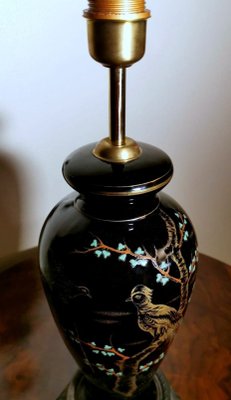 French Black Hand Painted Polished Porcelain Lamp-QRS-1132152