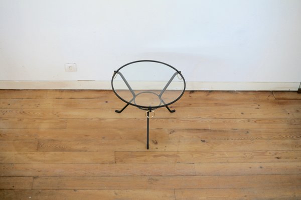 French Black Lacquered Metal, Glass, and Brass Coffee Table by Jacques Adnet, 1950s-MAO-707103