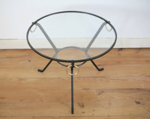 French Black Lacquered Metal, Glass, and Brass Coffee Table by Jacques Adnet, 1950s-MAO-707103