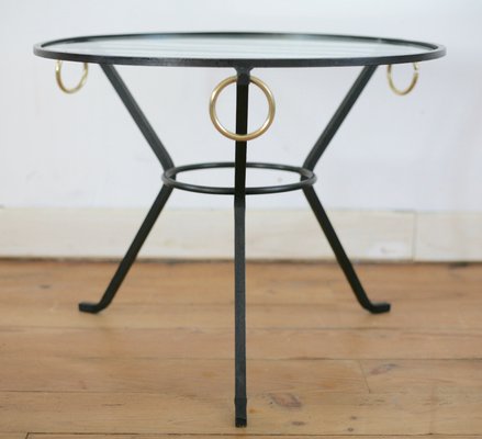 French Black Lacquered Metal, Glass, and Brass Coffee Table by Jacques Adnet, 1950s-MAO-707103