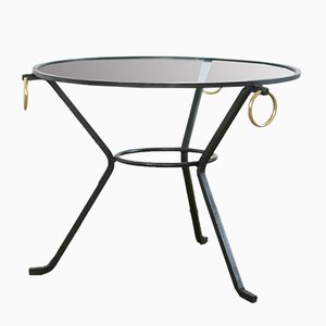 French Black Lacquered Metal, Glass, and Brass Coffee Table by Jacques Adnet, 1950s-MAO-707103