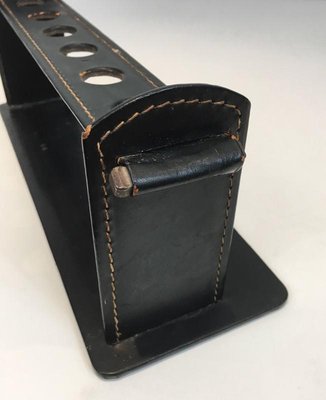 French Black Leather Pipes Holder by Jacques Adnet, 1950s-BA-658479