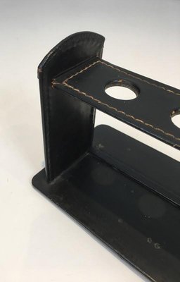 French Black Leather Pipes Holder by Jacques Adnet, 1950s-BA-658479