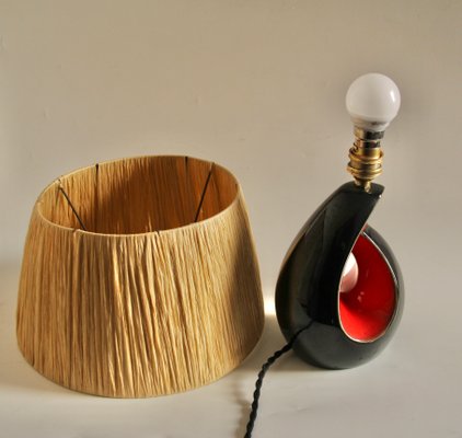 French Black & Red Ceramic Table Lamp, 1950s-SY-1161166