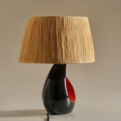 French Black & Red Ceramic Table Lamp, 1950s-SY-1161166