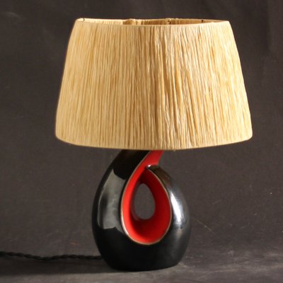 French Black & Red Ceramic Table Lamp, 1950s-SY-1161166