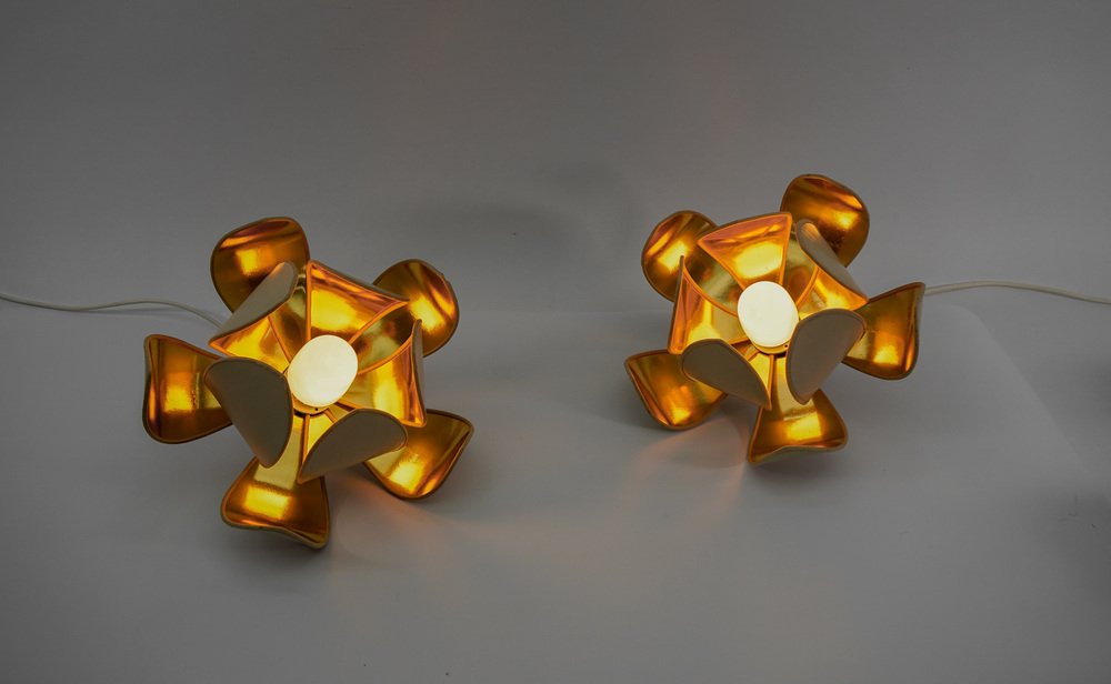 French Blossom Wall Lamps from Le Dauphin, 1970s, Set of 2