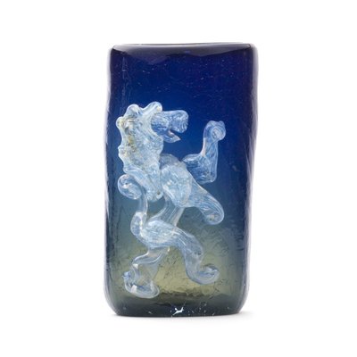 French Blue Glass Vase with Lion, 1960s-FSD-1797340