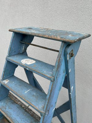 French Blue Painted Step Ladder, 1940s-WZZ-1754461