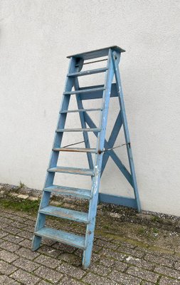 French Blue Painted Step Ladder, 1940s-WZZ-1754461