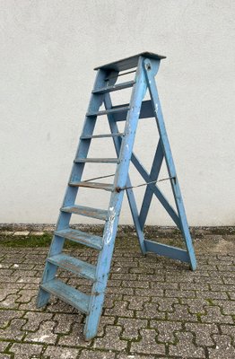 French Blue Painted Step Ladder, 1940s-WZZ-1754461