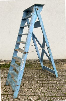 French Blue Painted Step Ladder, 1940s-WZZ-1754461