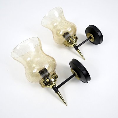 French Brass and Crackle Glass Sconces, 1950s, Set of 2-BH-671835