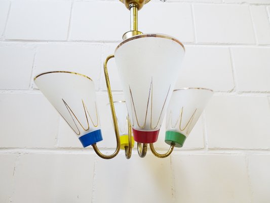 French Brass and Glass Ceiling Lamp, 1950s-POM-540675