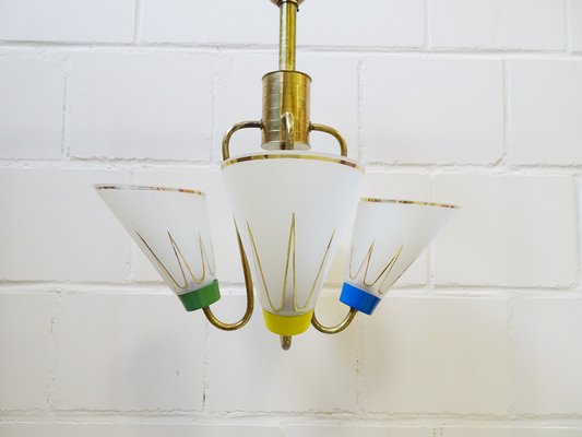 French Brass and Glass Ceiling Lamp, 1950s-POM-540675