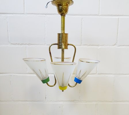 French Brass and Glass Ceiling Lamp, 1950s-POM-540675