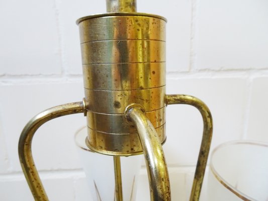 French Brass and Glass Ceiling Lamp, 1950s-POM-540675