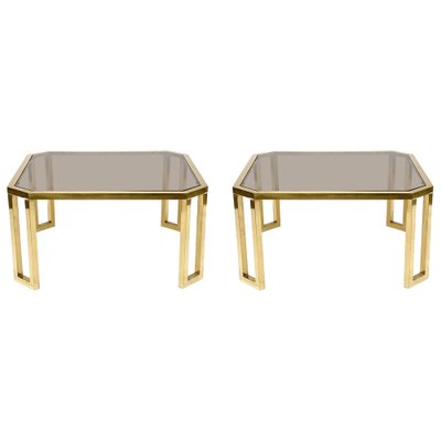 French Brass and Glass Octagonal Tables from Maison Jansen, 1970s-JDR-1126191