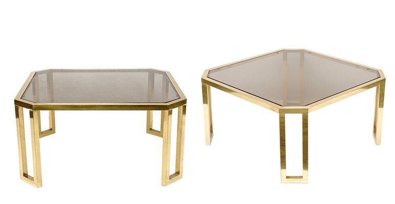 French Brass and Glass Octagonal Tables from Maison Jansen, 1970s-JDR-1126191