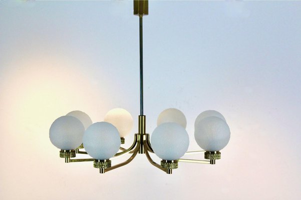 French Brass and Ice Glass Chandelier, 1960s-MO-1738079