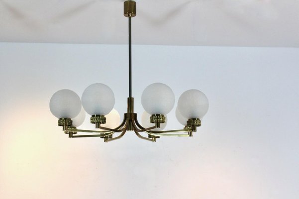 French Brass and Ice Glass Chandelier, 1960s-MO-1738079