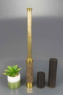 French Brass and Leather Three Draw Telescope, Late 19th Century-KEG-1086487