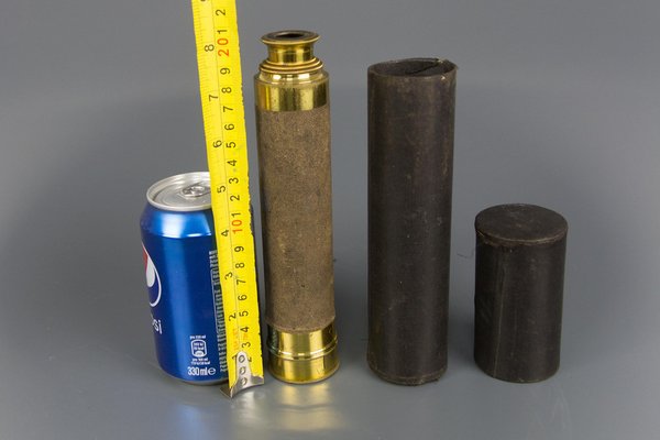 French Brass and Leather Three Draw Telescope, Late 19th Century-KEG-1086487