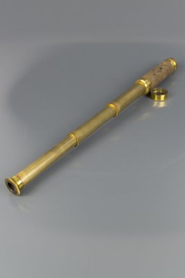 French Brass and Leather Three Draw Telescope, Late 19th Century-KEG-1086487