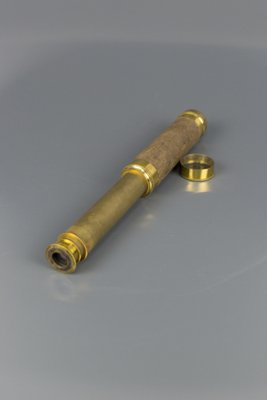 French Brass and Leather Three Draw Telescope, Late 19th Century-KEG-1086487