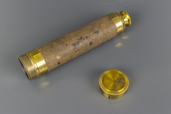 French Brass and Leather Three Draw Telescope, Late 19th Century-KEG-1086487